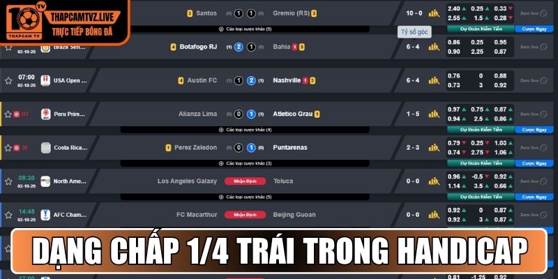 Dạng chấp 1/4 trái trong Handicap là kèo gì?