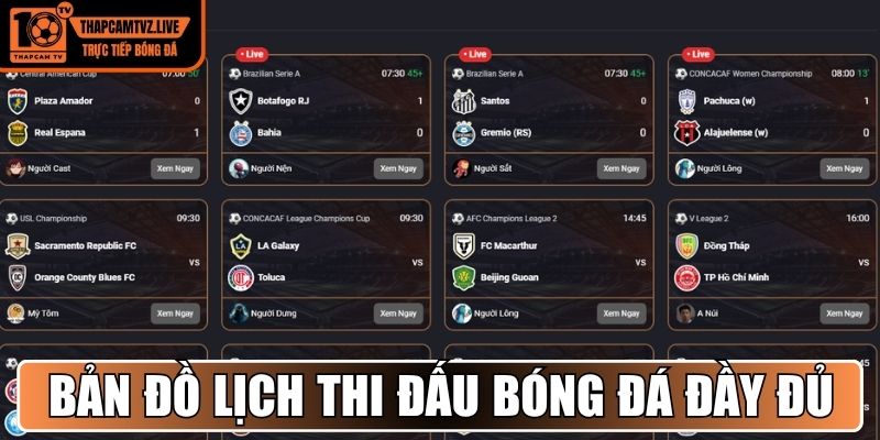 Bản đồ lịch thi đấu bóng đá đầy đủ và chi tiết